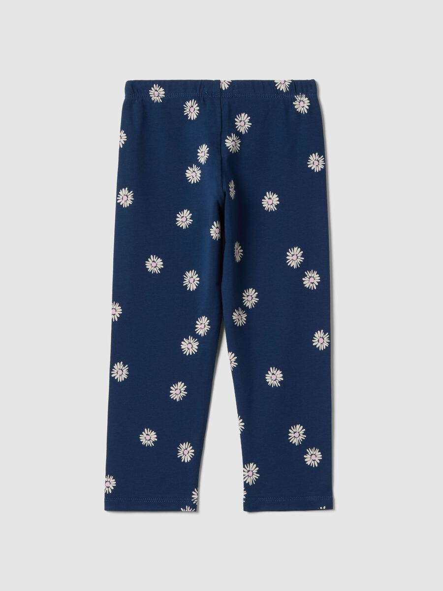 Girls' skinny blue cotton leggings with flowers_1