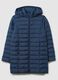 Long padded blue jacket with hood and zip_4