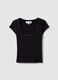 Black slim fit stretch cotton t-shirt with studs on the collar_4