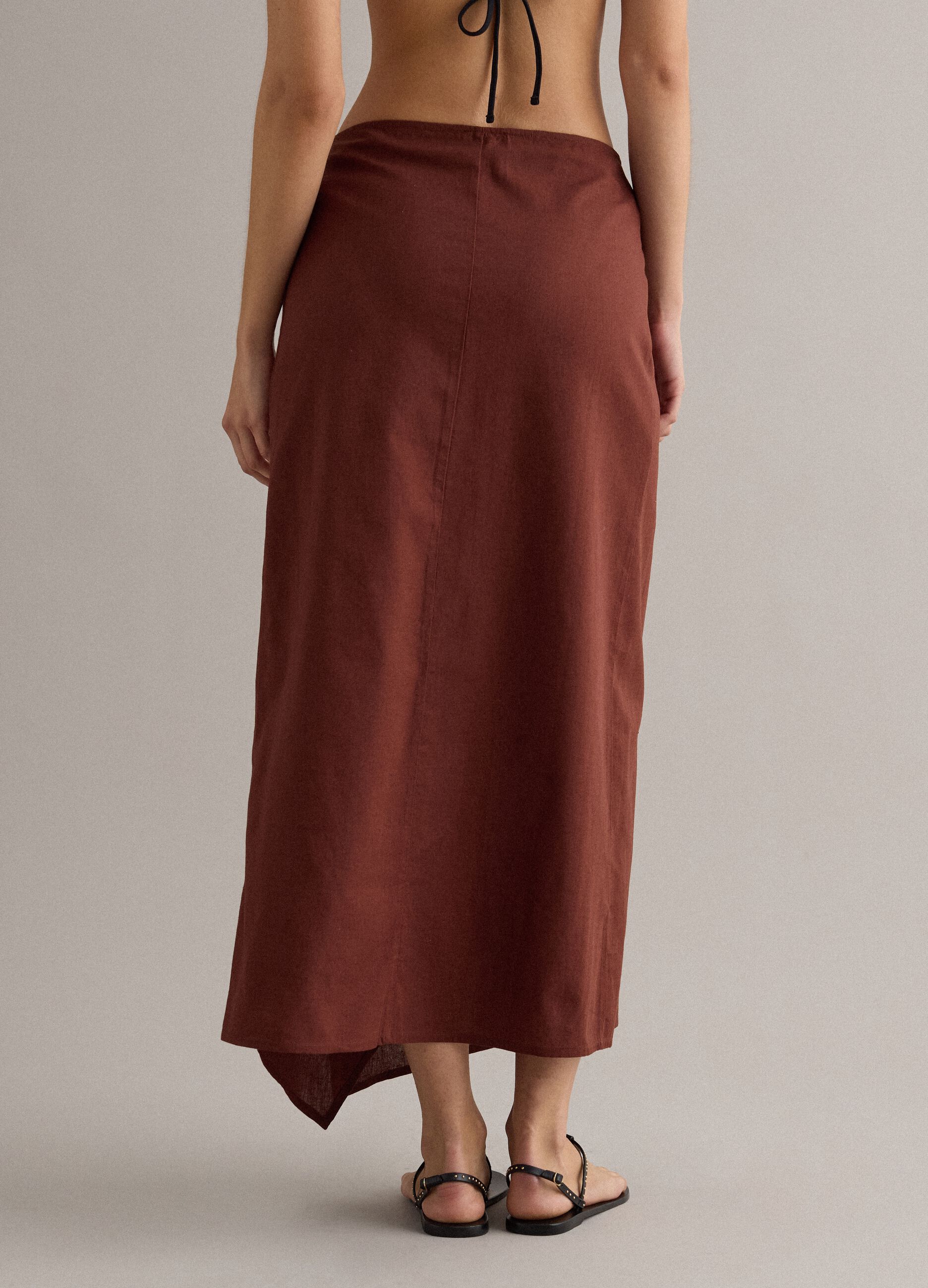 Brown cotton-linen blend pareo