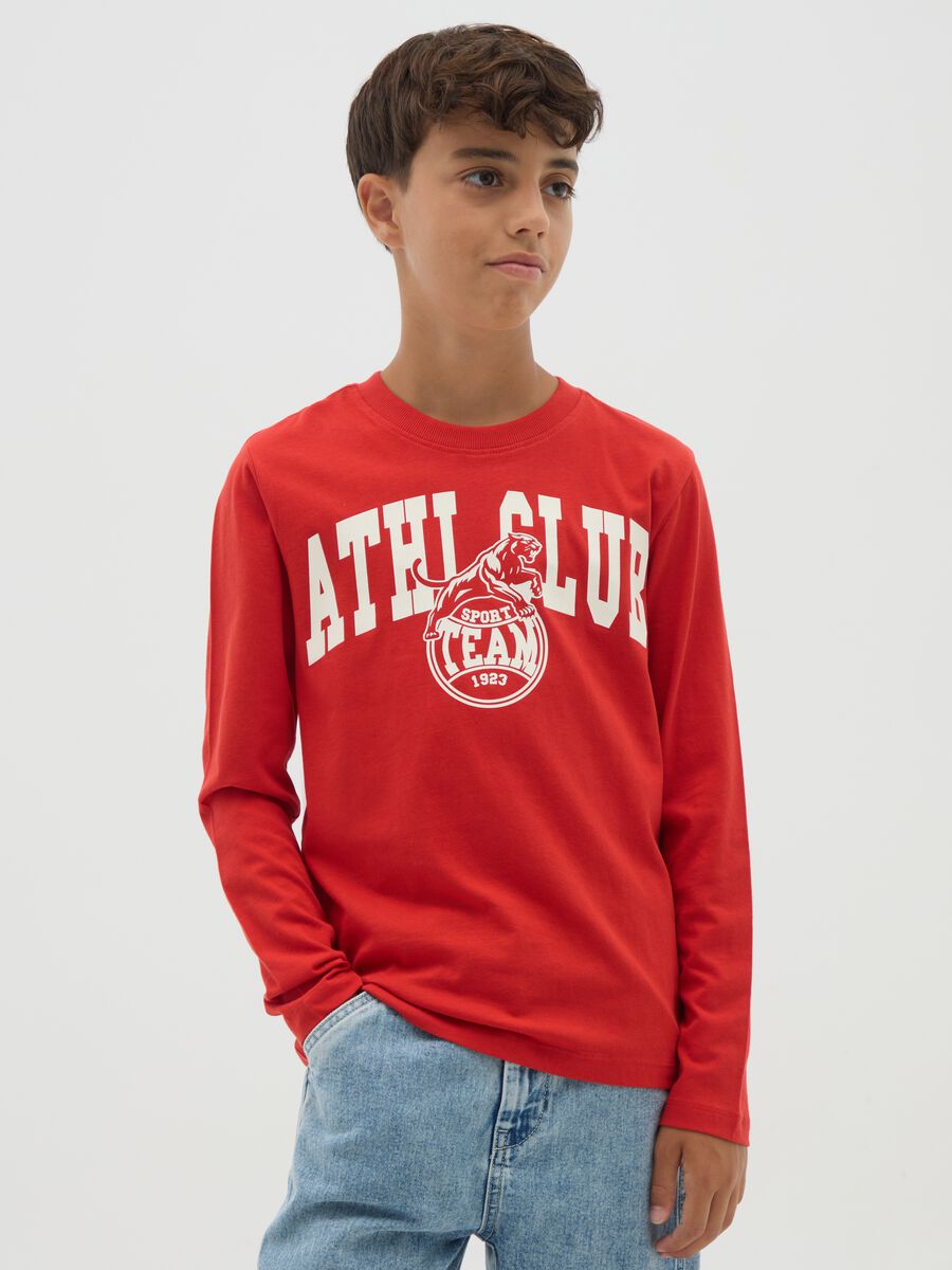 Boy's red cotton regular fit t-shirt_0