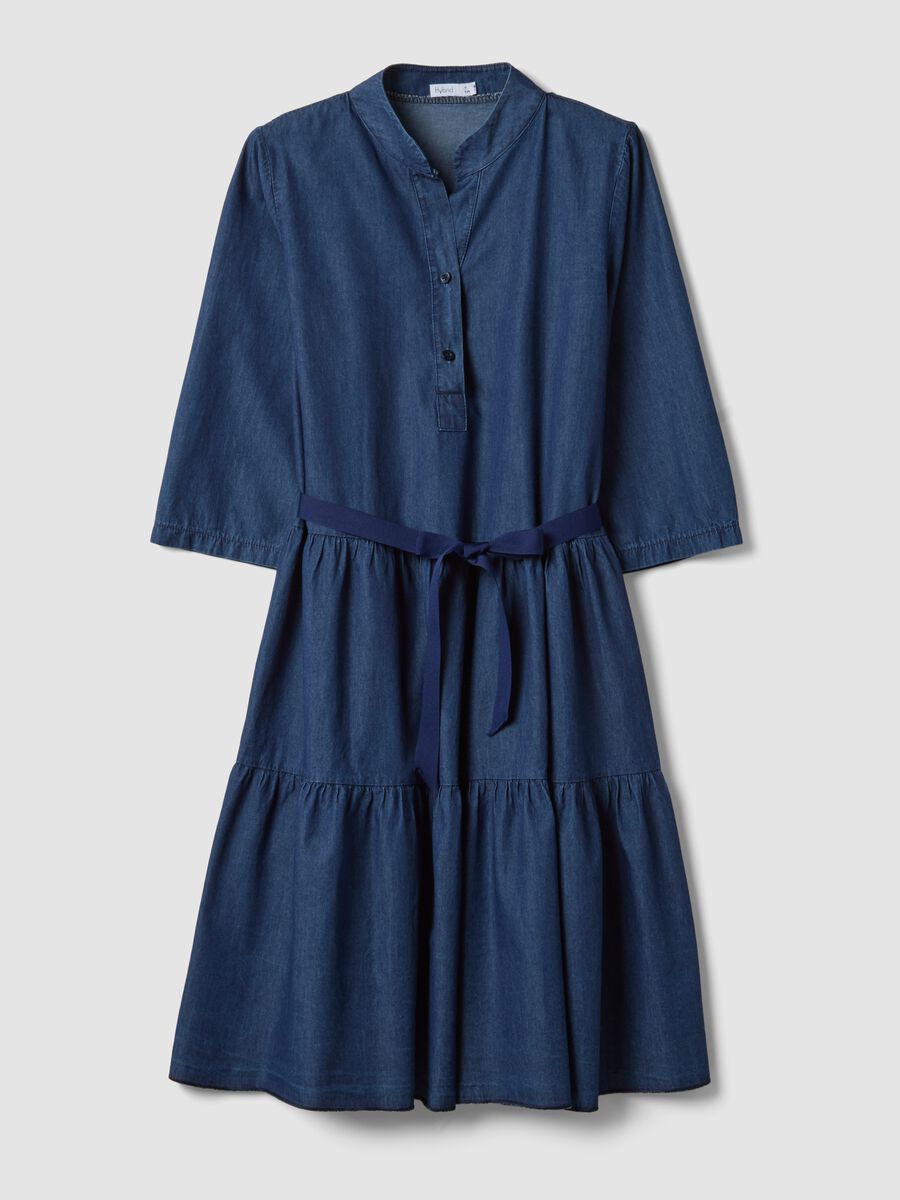 Blue stretch-cotton shirt dress with belt, regular fit_0