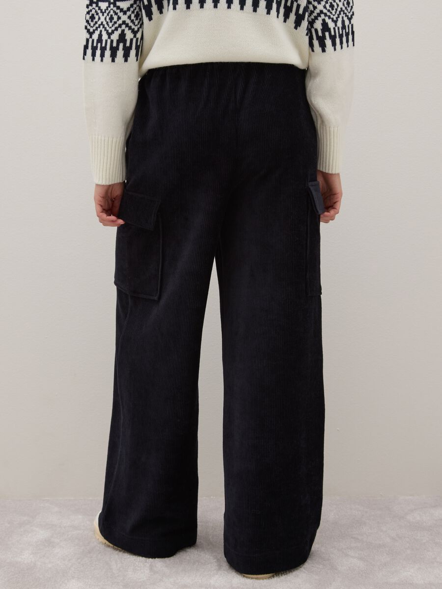 Black cotton blend wide leg cargo trousers_2