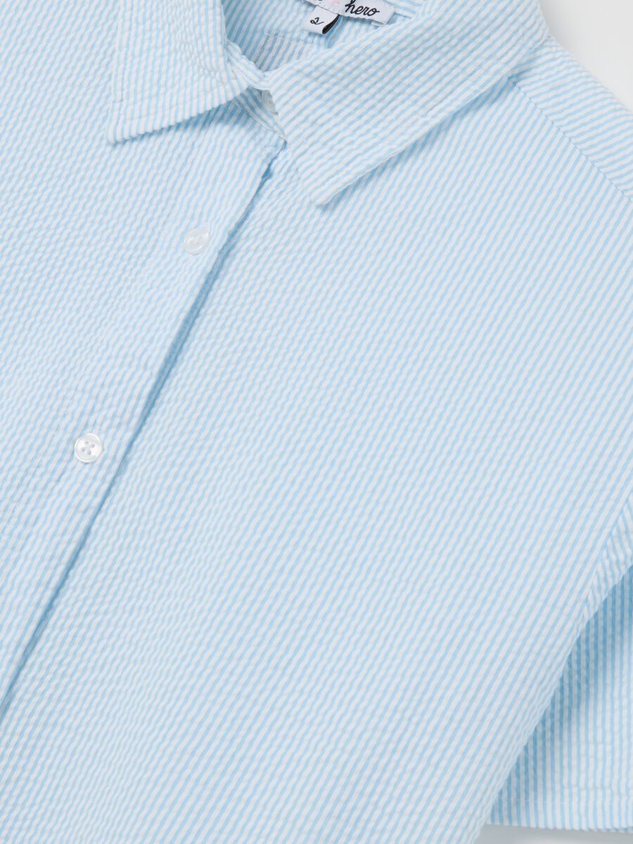 Sky Blue Seersucker Crop Shirt_1
