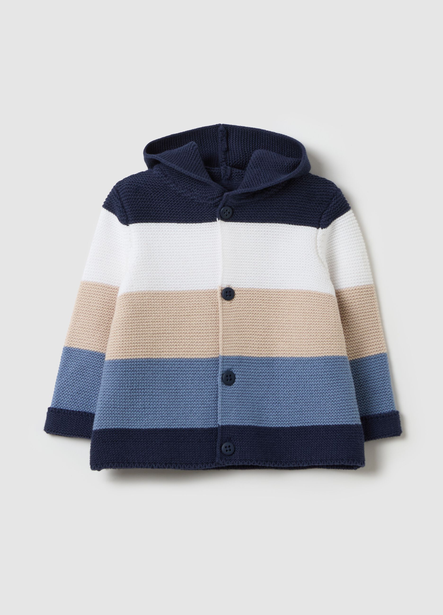 Cotton cardigan with stripes and hood