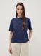 Blue pure cotton T-shirt with openwork embroidery, regular fit_2
