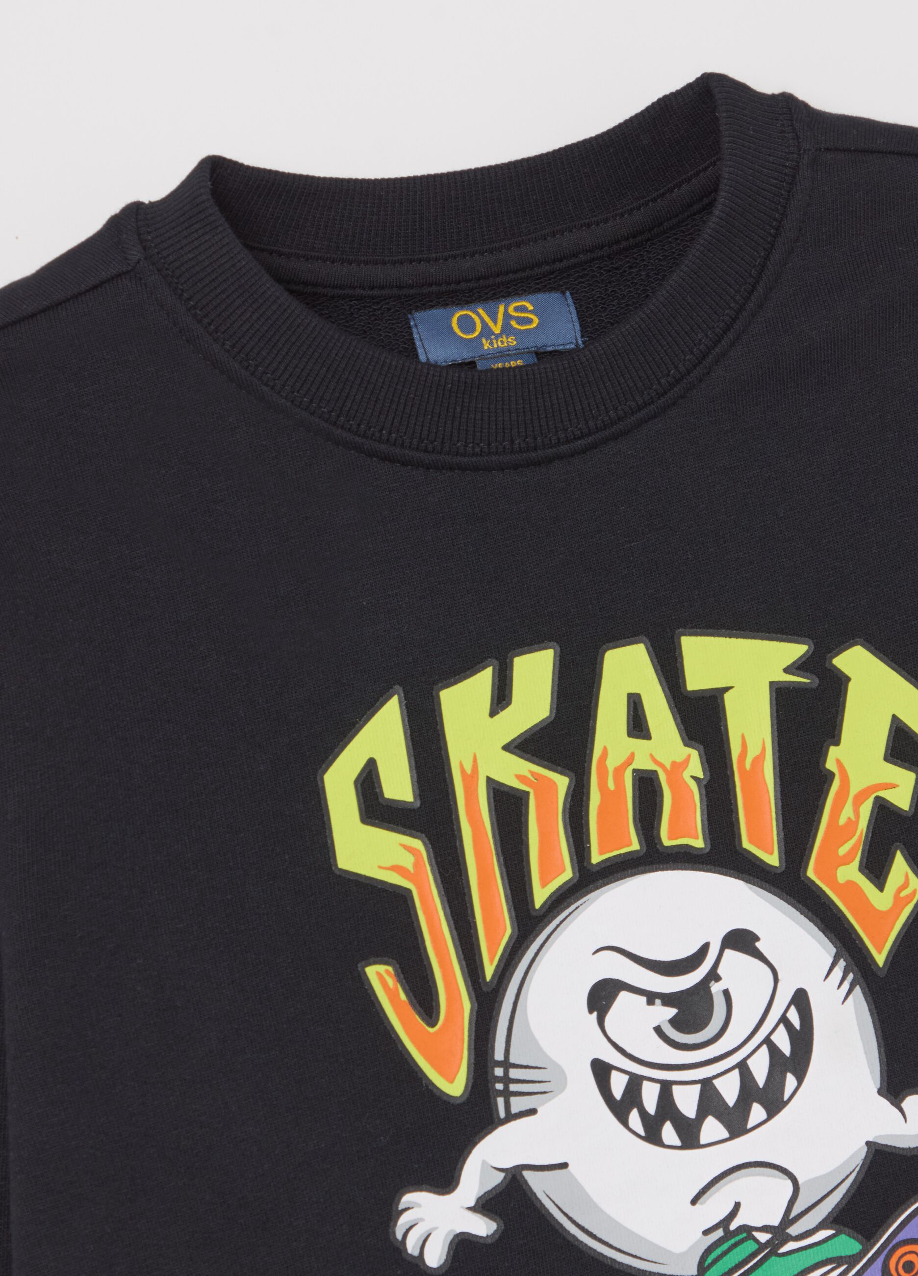 French Terry sweatshirt with skater monster print