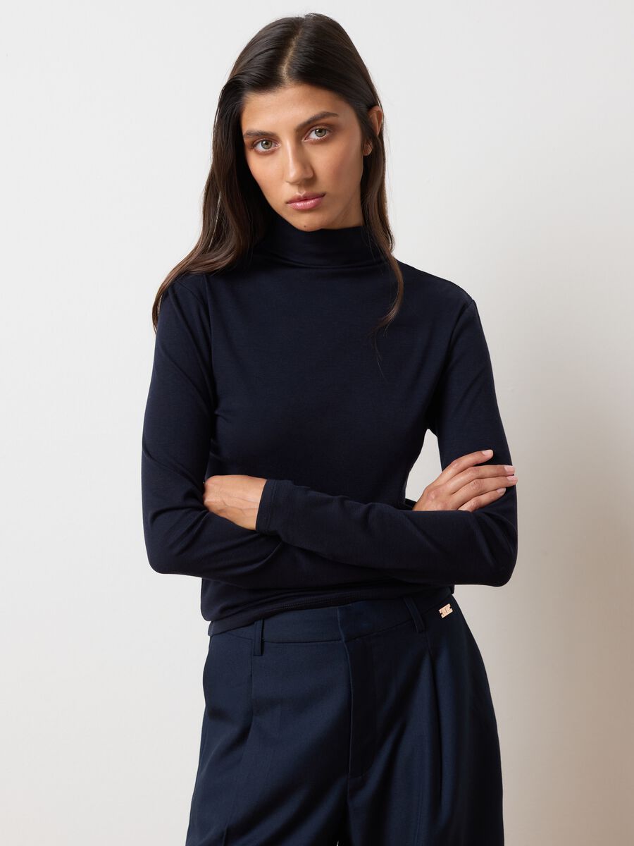 Maglia a collo alto blu regular fit_0