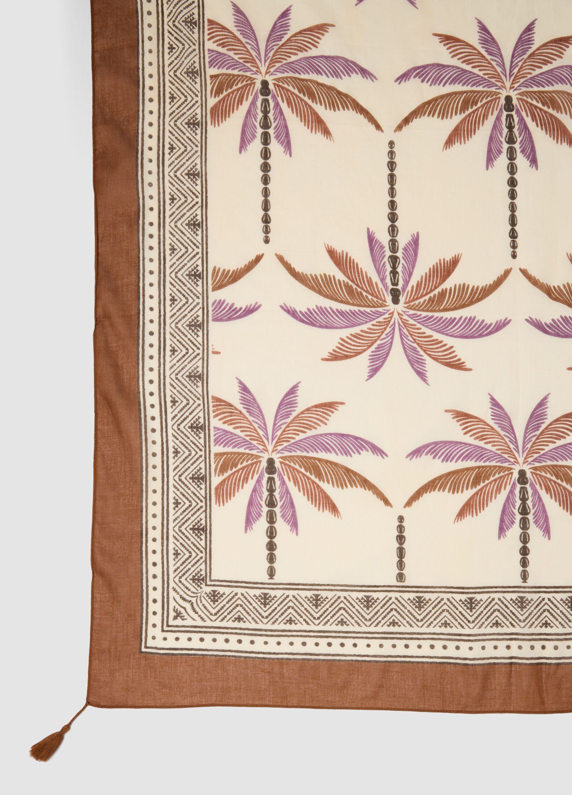 Brown pure cotton pareo with tropical print