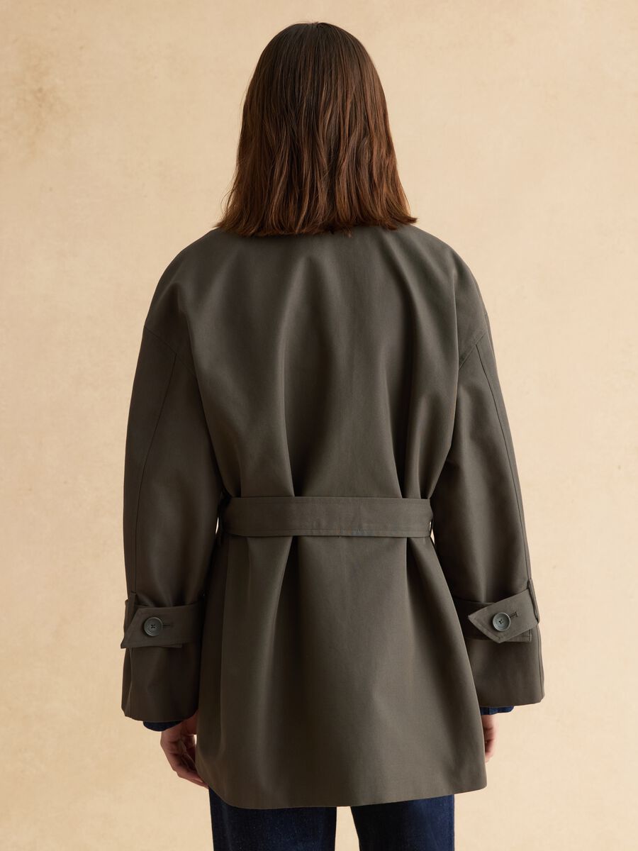 Green cotton blend trench coat with belt, regular fit_3
