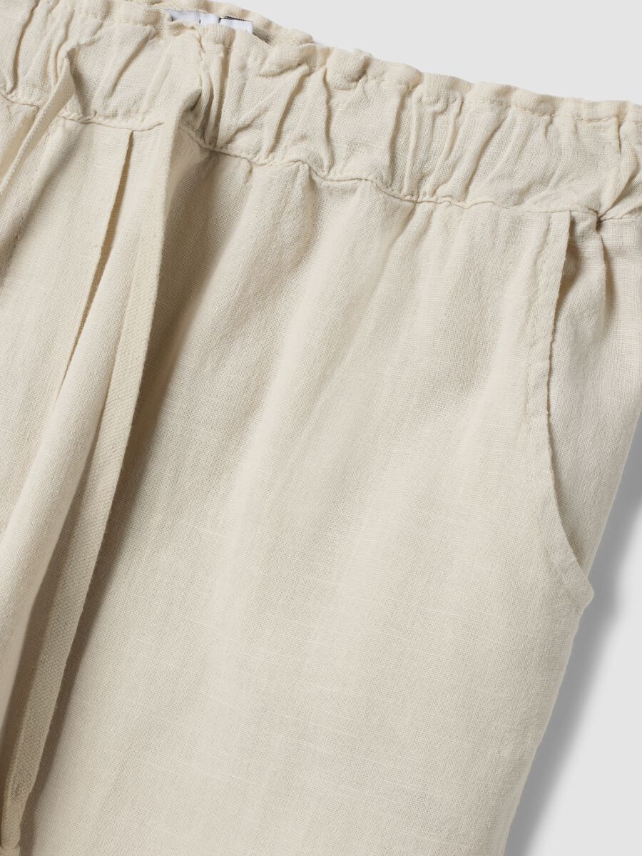 Pantaloni beige in misto lino e cotone_5
