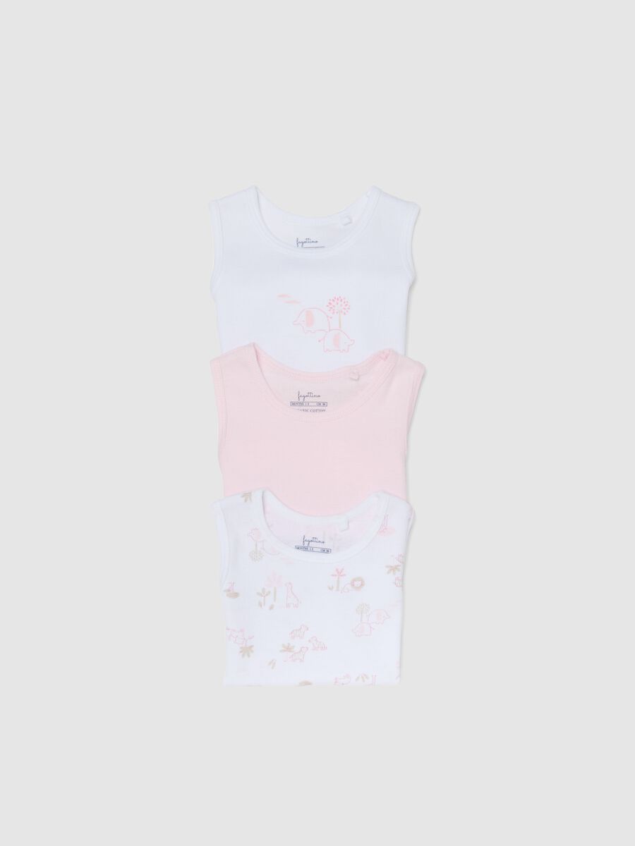 Tripack body senza maniche in puro cotone multicolor da neonata_2