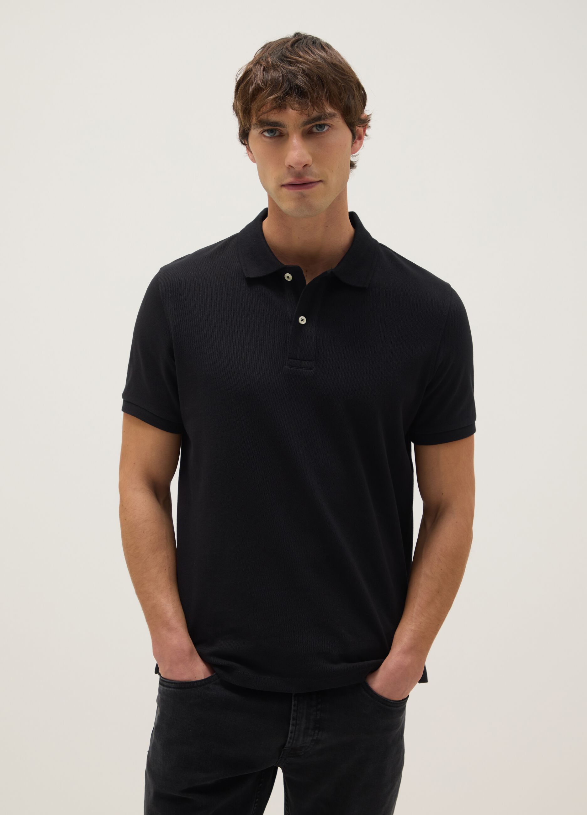 Black pure cotton polo shirt, regular fit