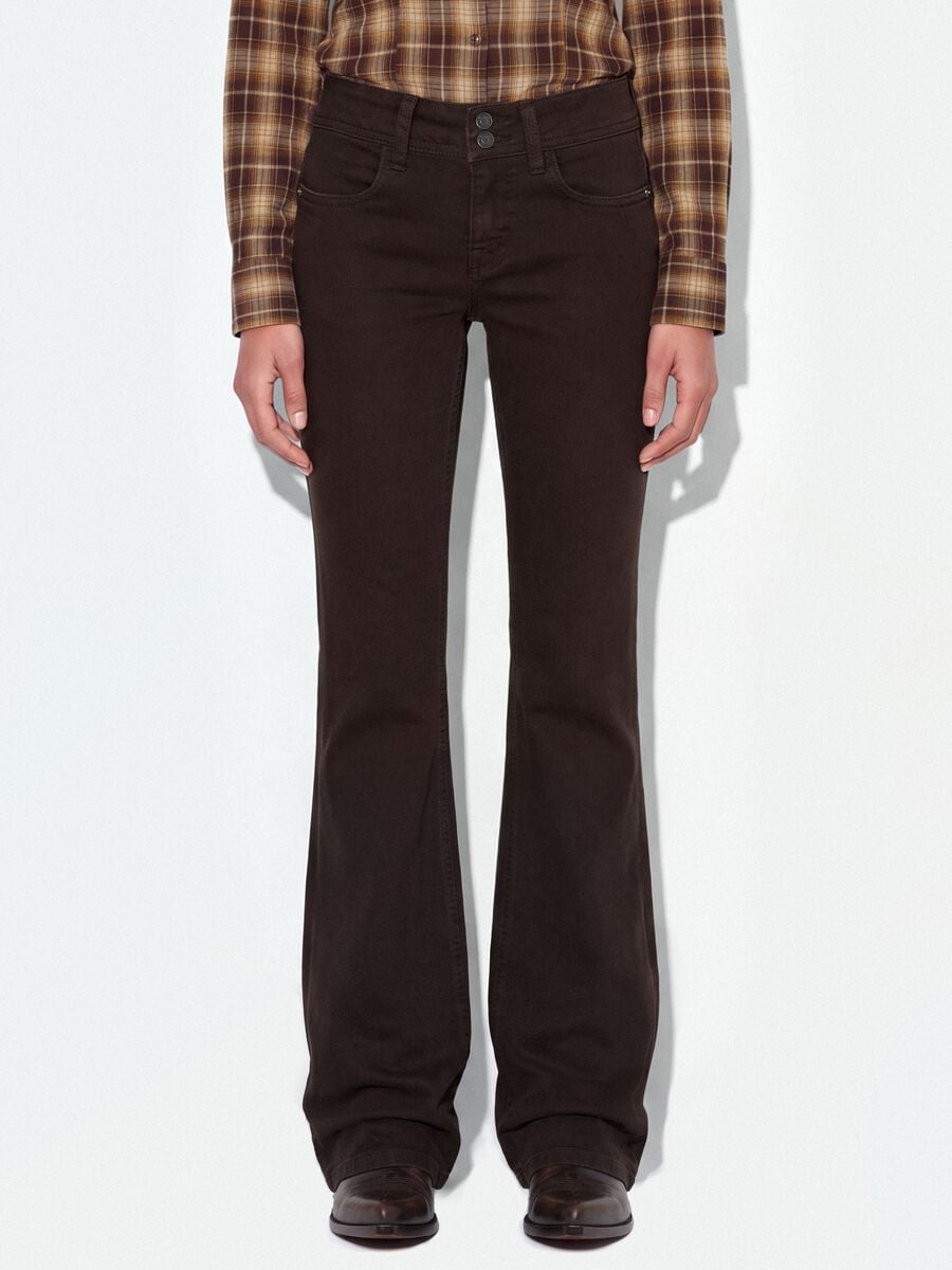 Jeans marroni flare in cotone elasticizzato_1