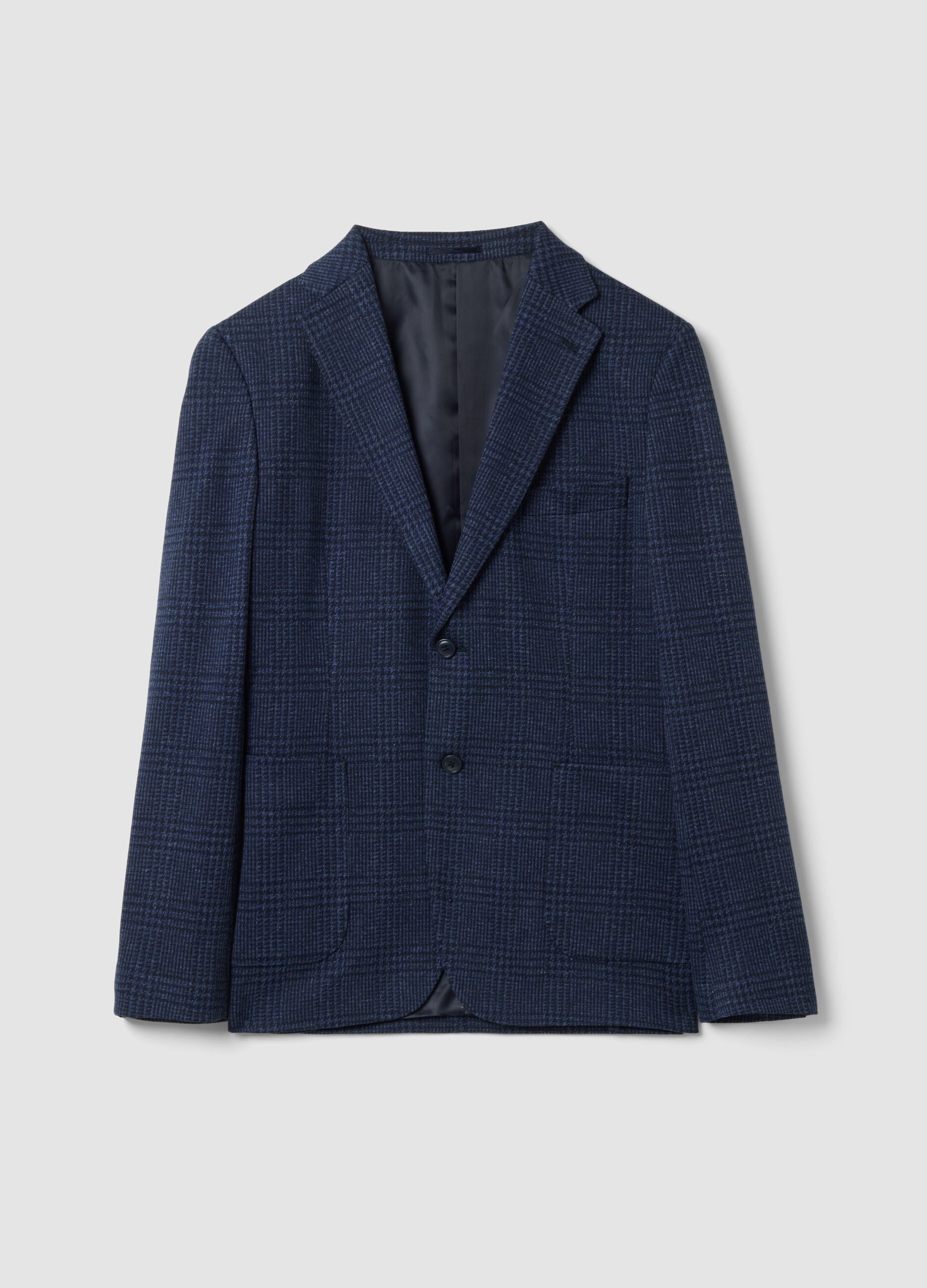 Indigo blue lined stretch-fabric blazer, regular fit