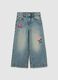 Girl's blue regular fit denim jeans with embroidery_0