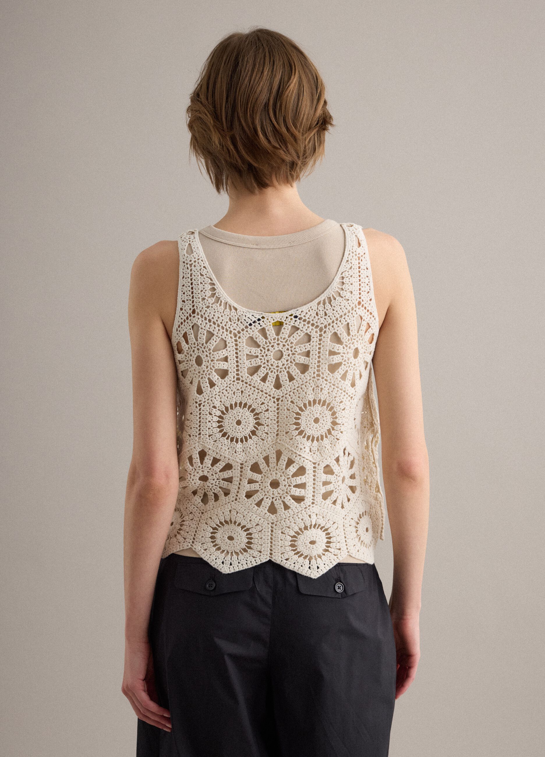 Beige pure cotton crochet tank top
