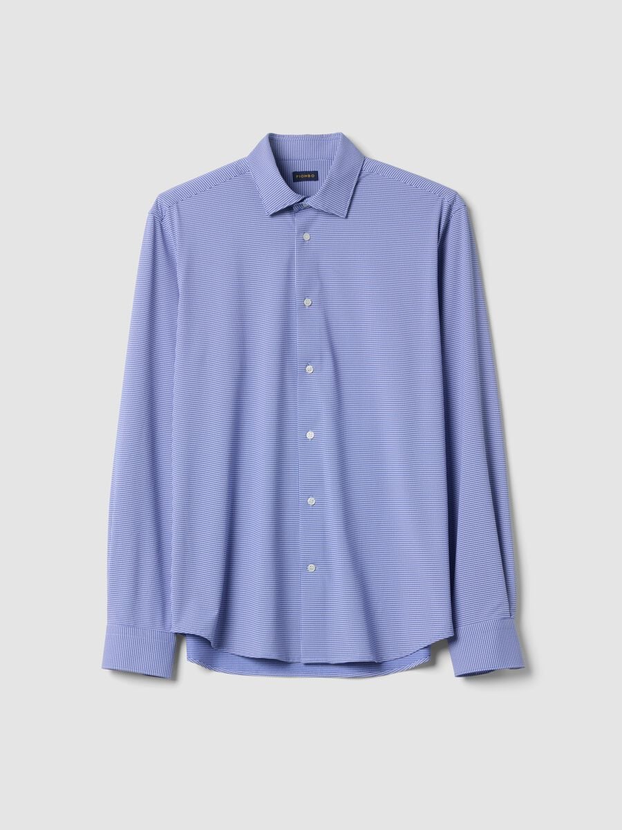 Camicia traspirante blu slim fit in tessuto elasticizzato 4 Way_0