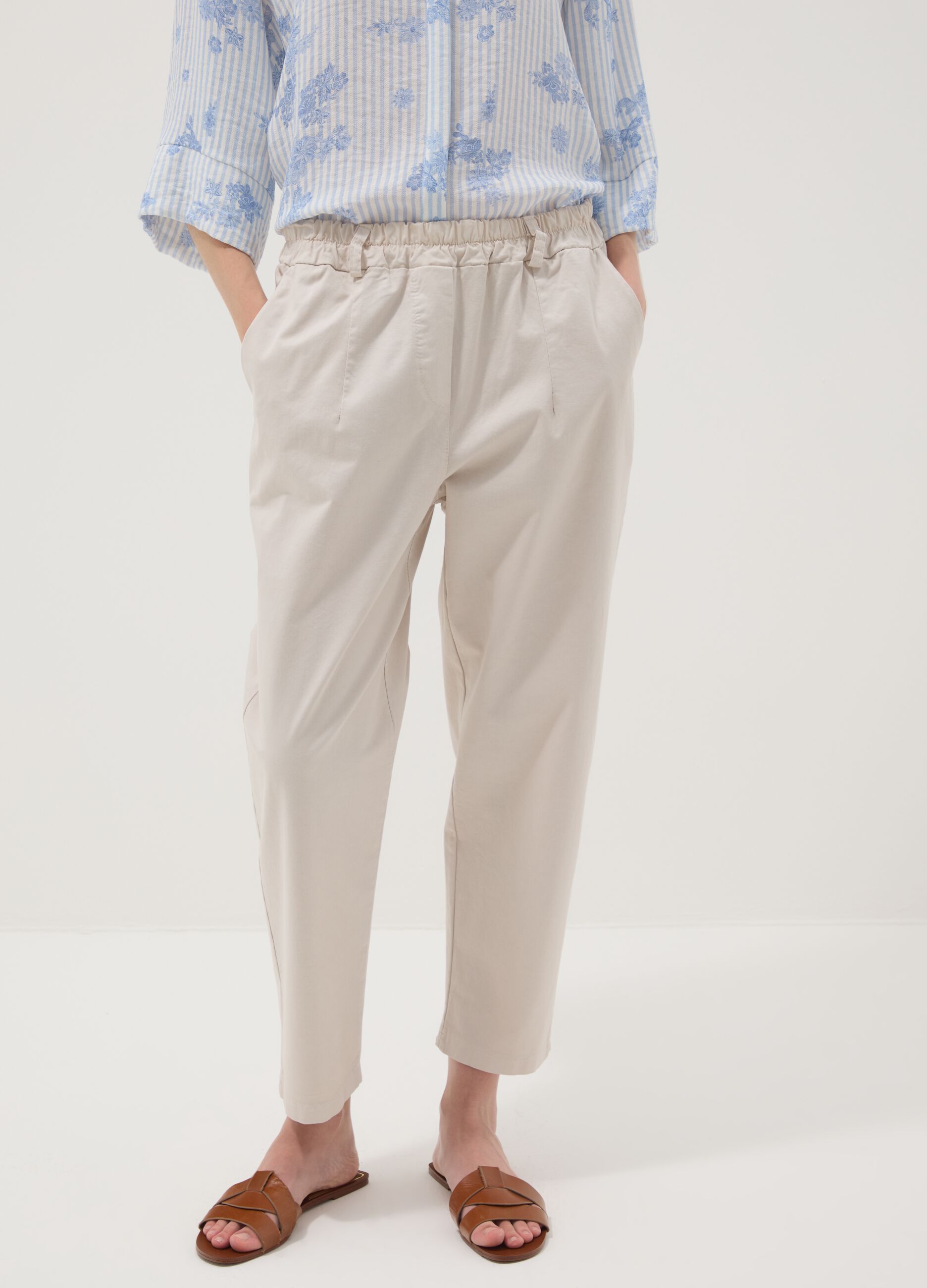 Beige stretch-cotton trousers