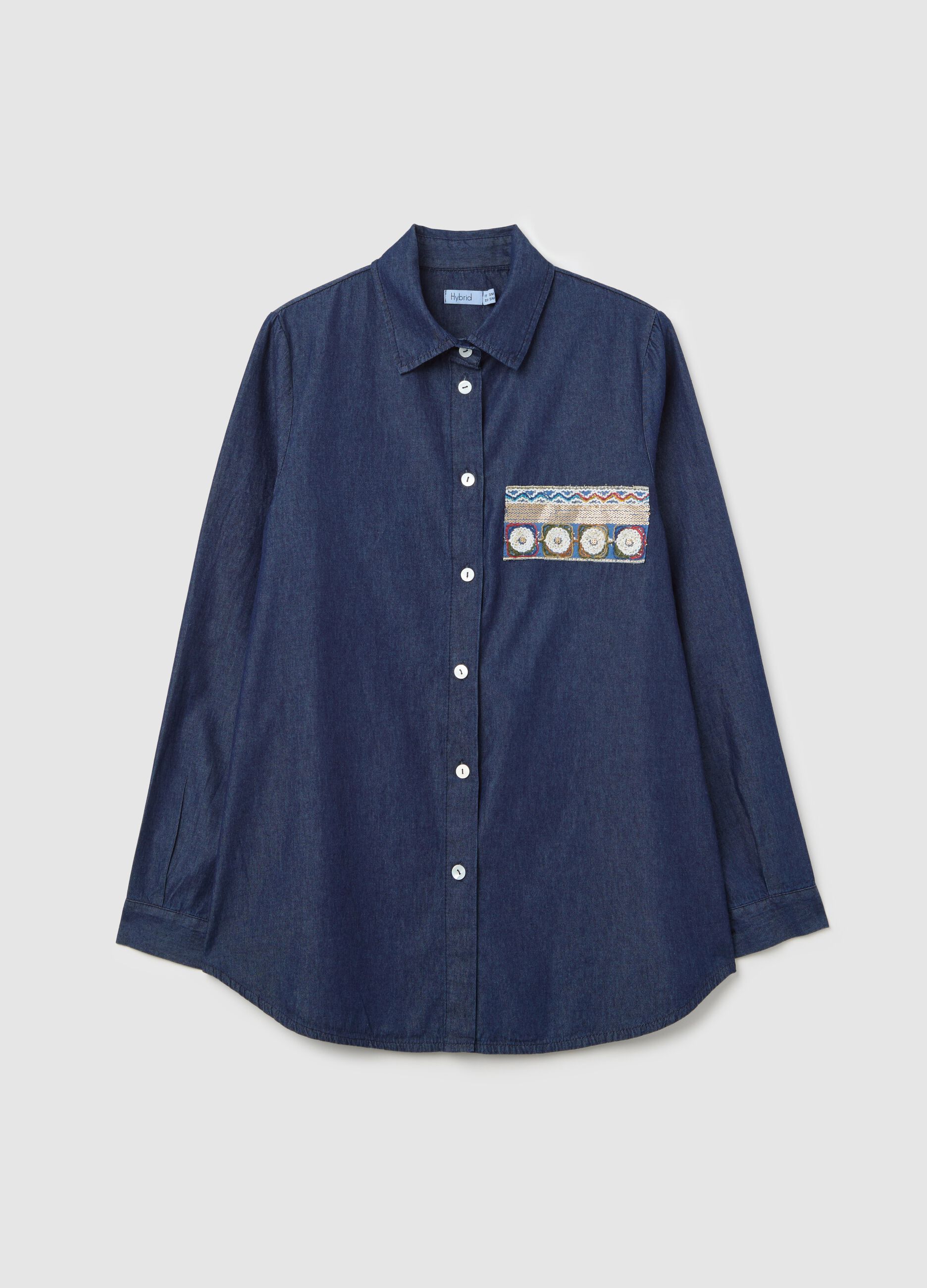 Denim shirt with sequinned patch