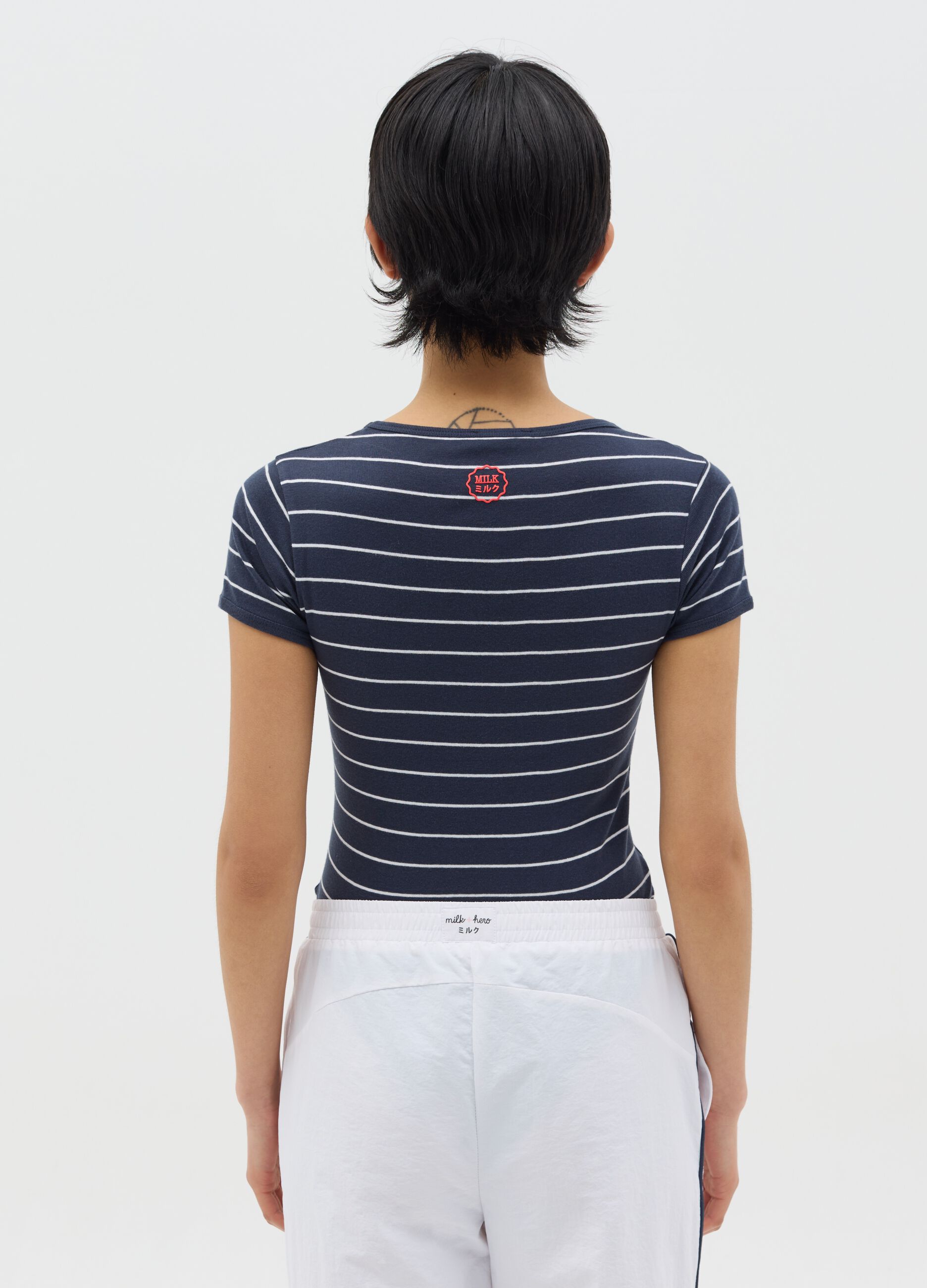 Blue short-sleeved bodysuit
