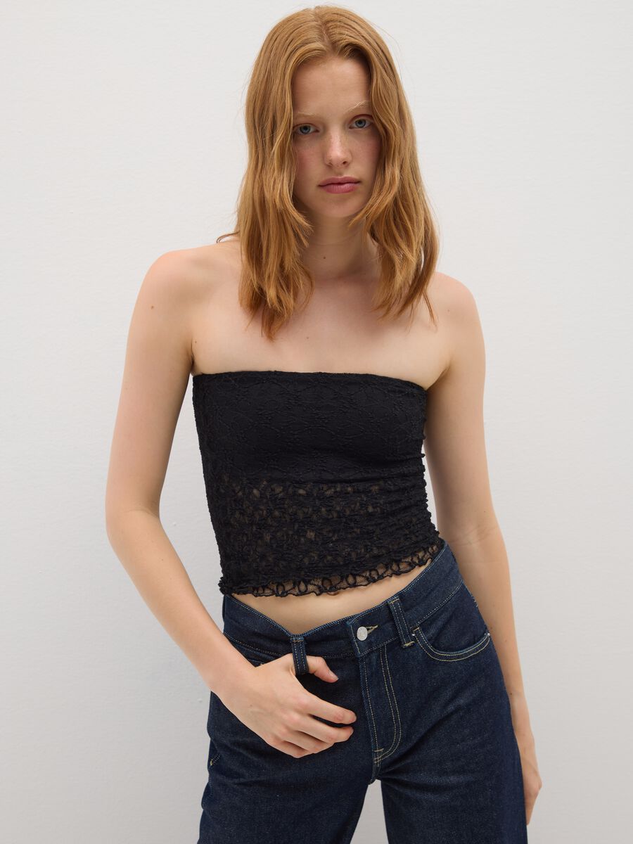 Fitted Black Lace Bandeau Top_0
