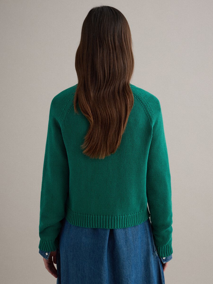 Green crew neck pullover in pure cotton regular fit_2