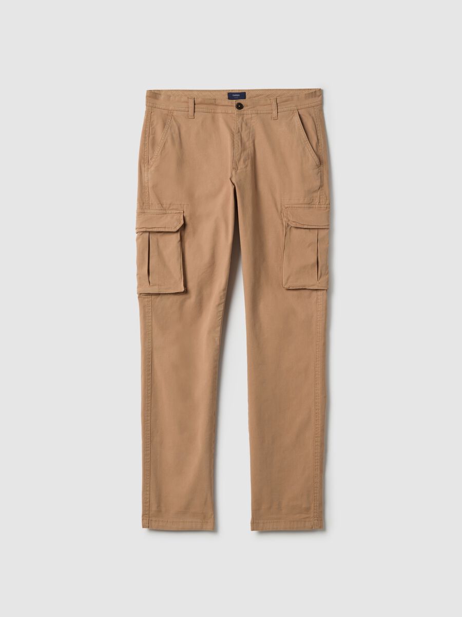 Pantaloni cargo beige in cotone elasticizzato slim fit_4