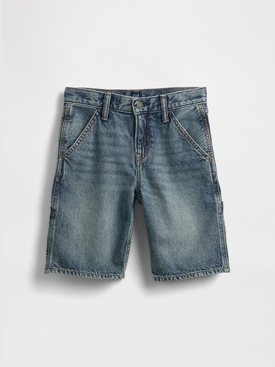 Washed Denim Bermuda Shorts with Pockets_3