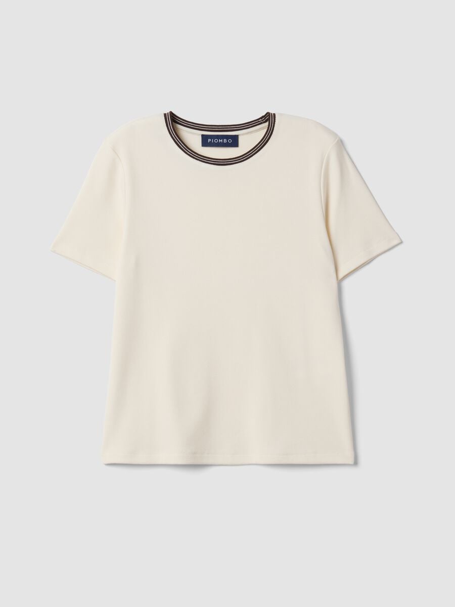 Beige stretch viscose crew-neck T-shirt_4