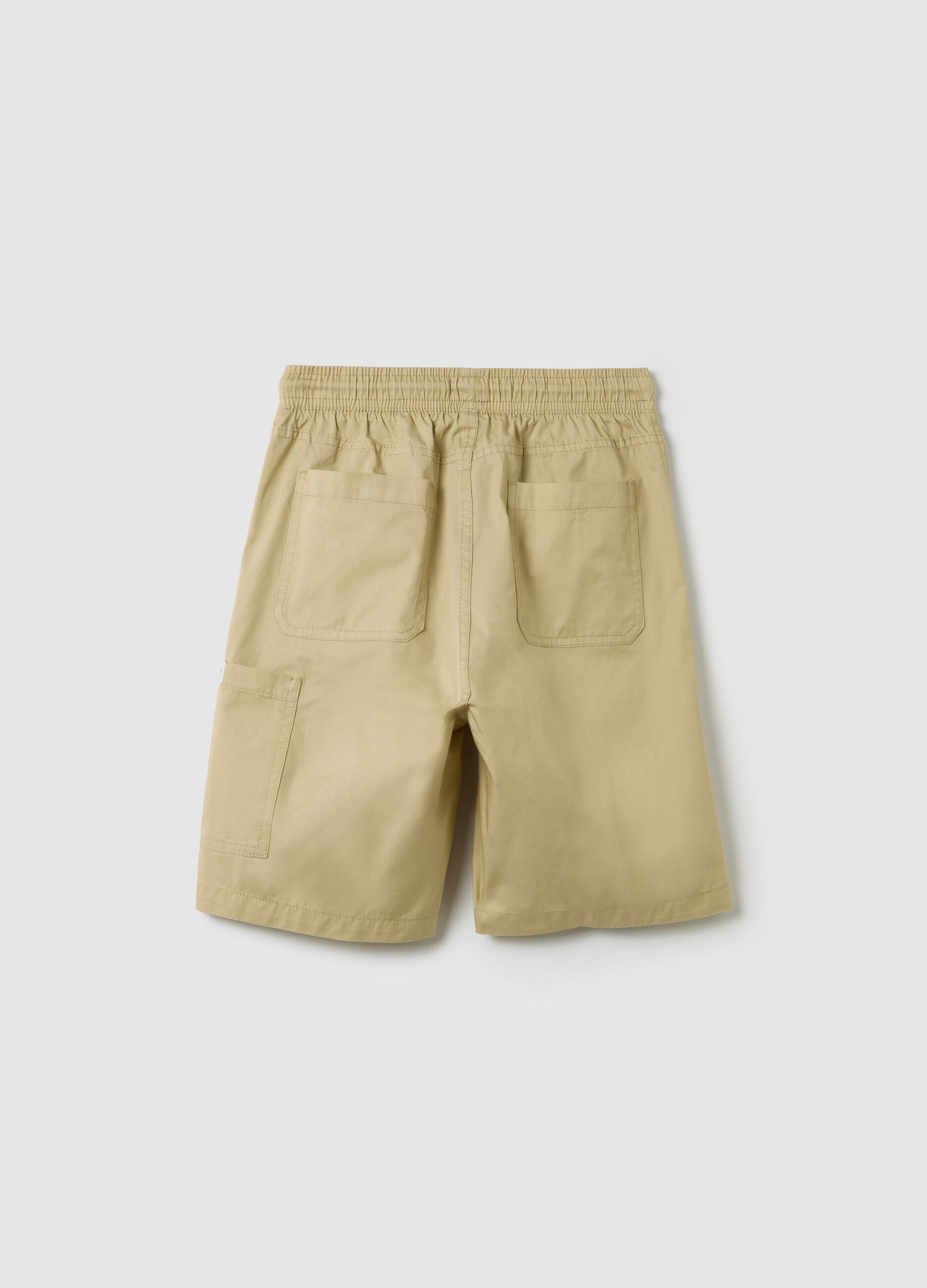 Shorts da ragazzo in puro cotone beige regular fit con coulisse