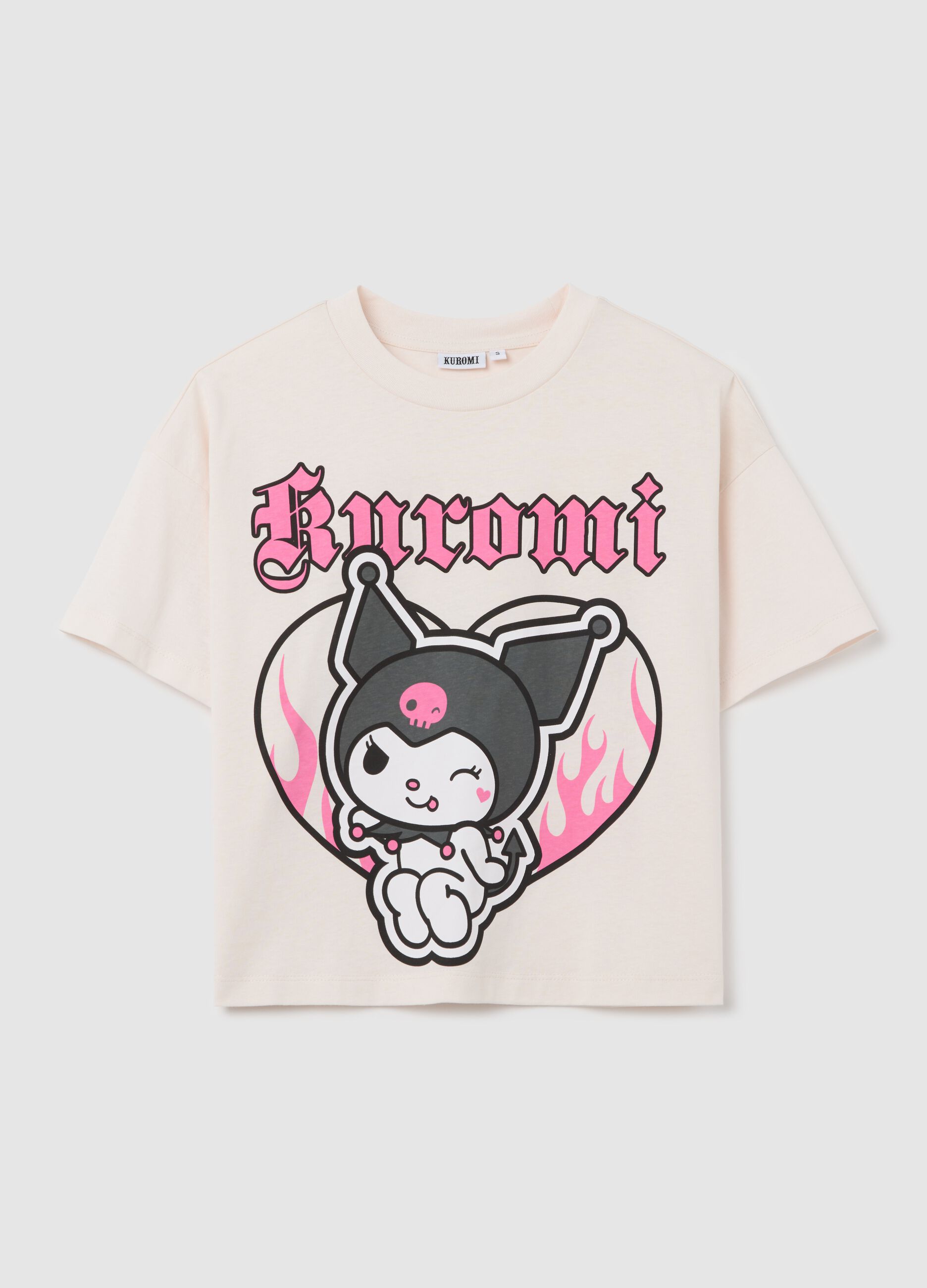 White cotton T-shirt with Kuromi print