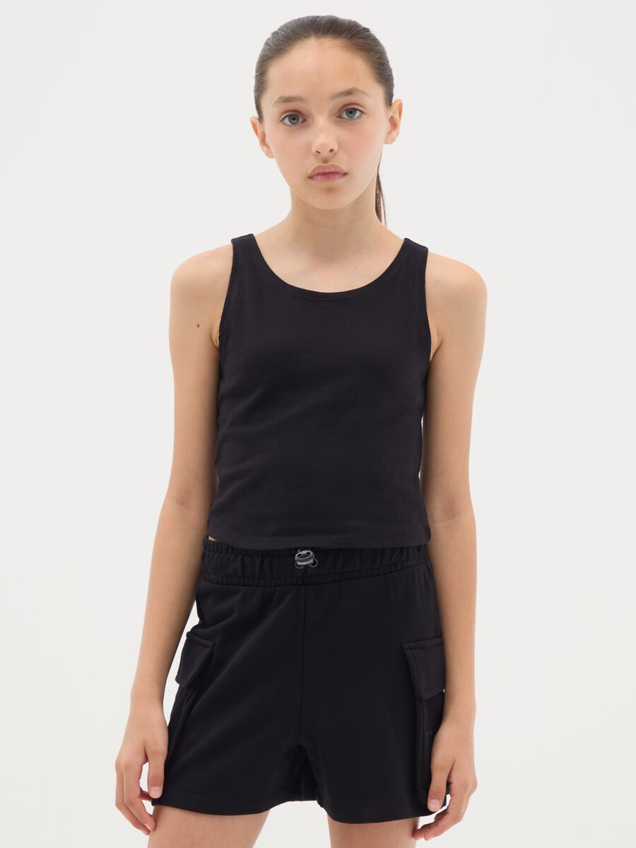 Girls' pure cotton black regular fit crop top_0