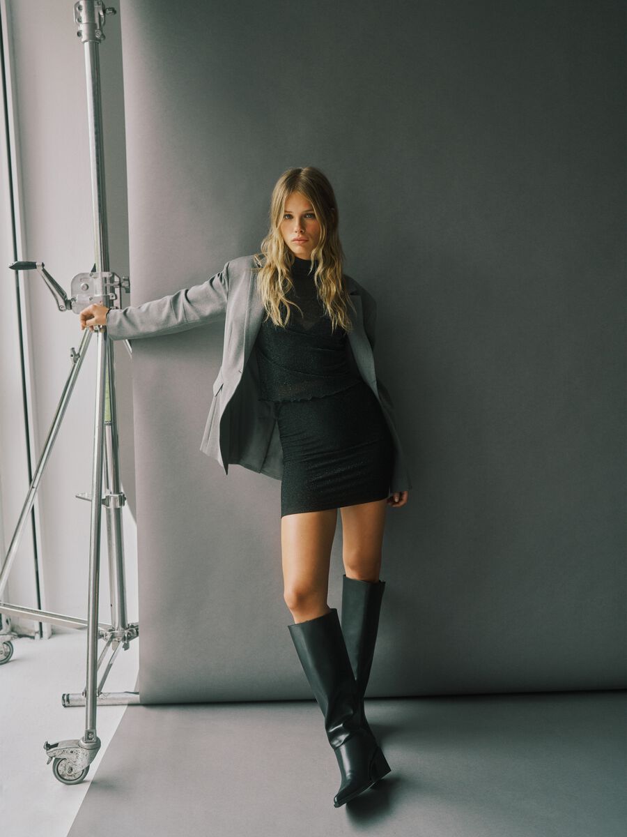 Blazer grigio slim fit con reverse e bottone_0