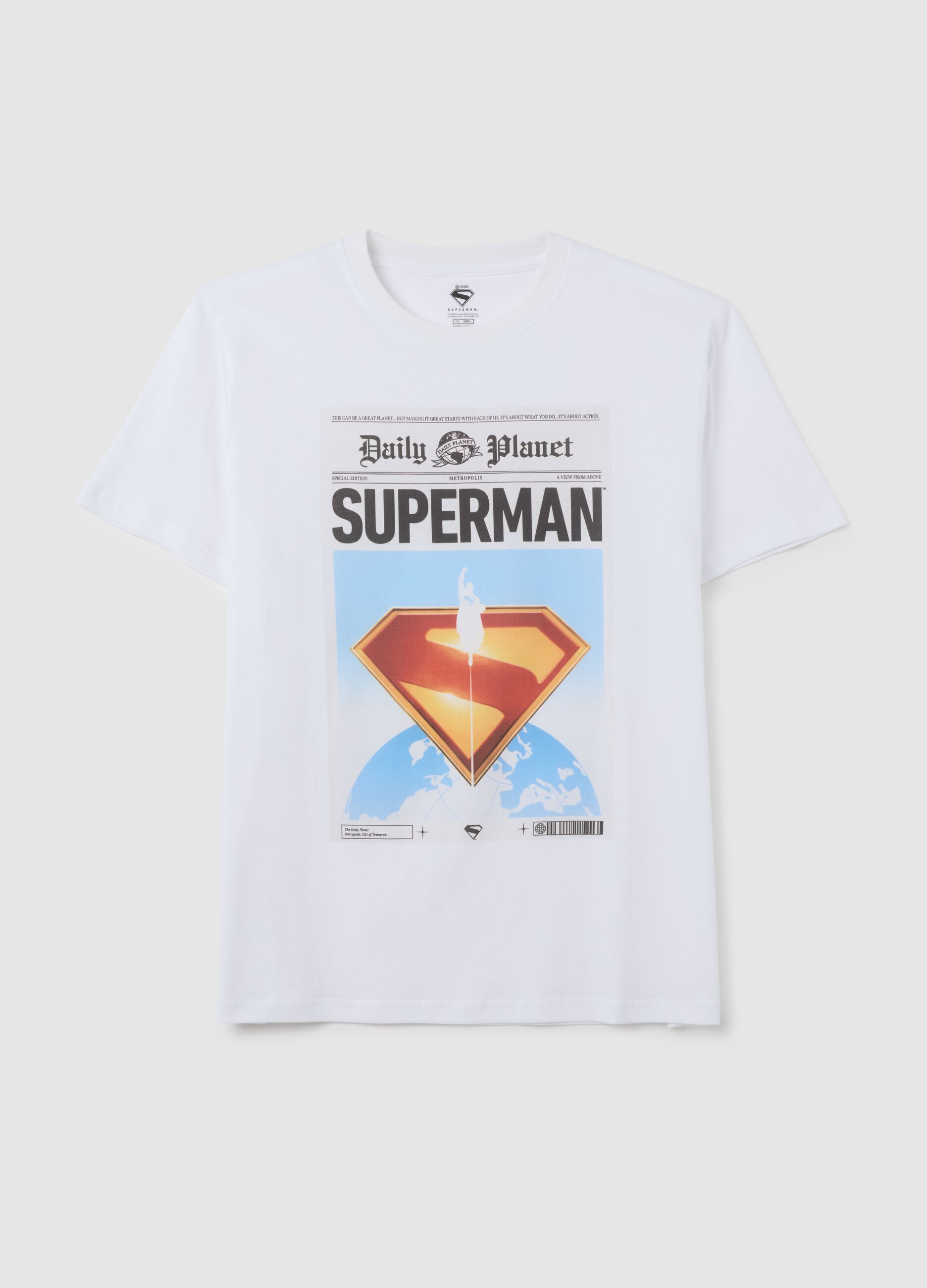 Men's white pure cotton T-shirt with Superman logo