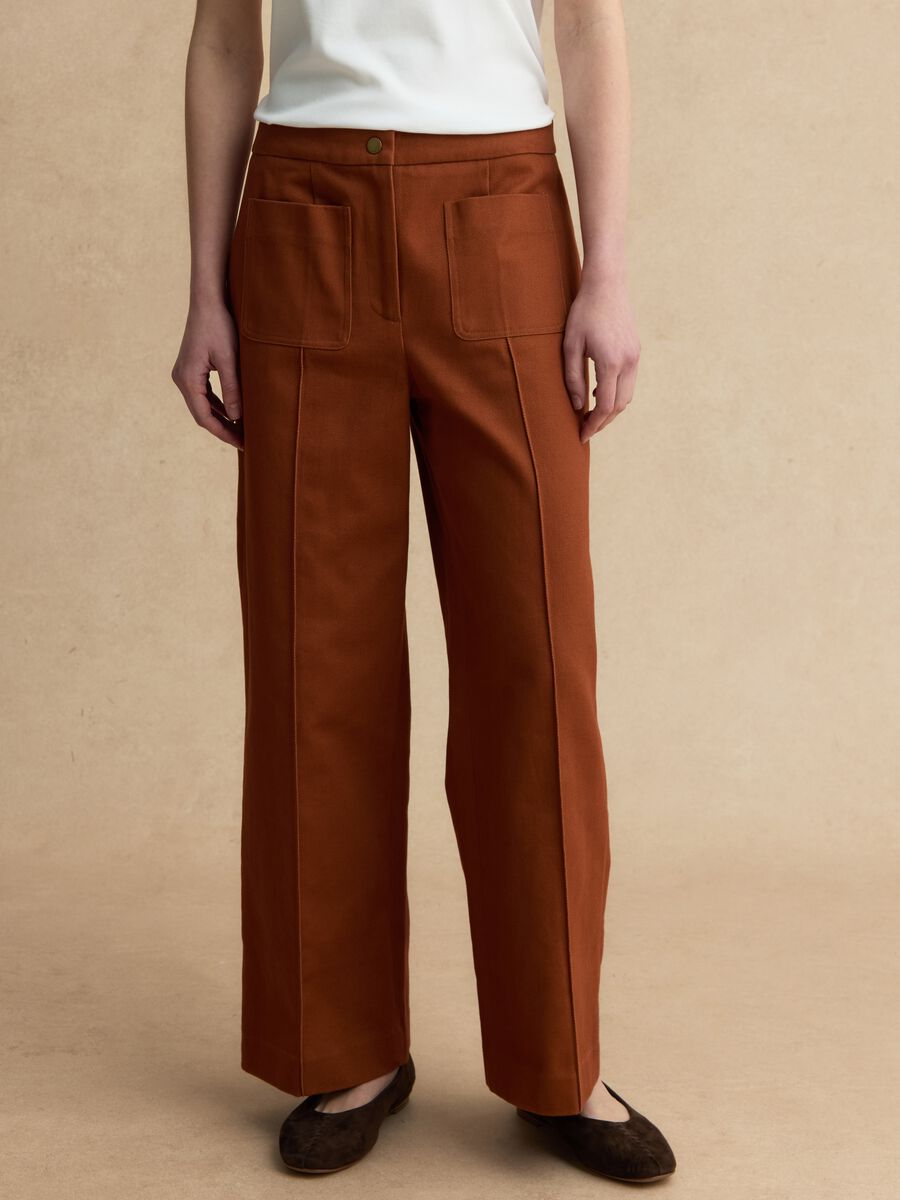 Pantaloni marroni cognac in puro cotone_1
