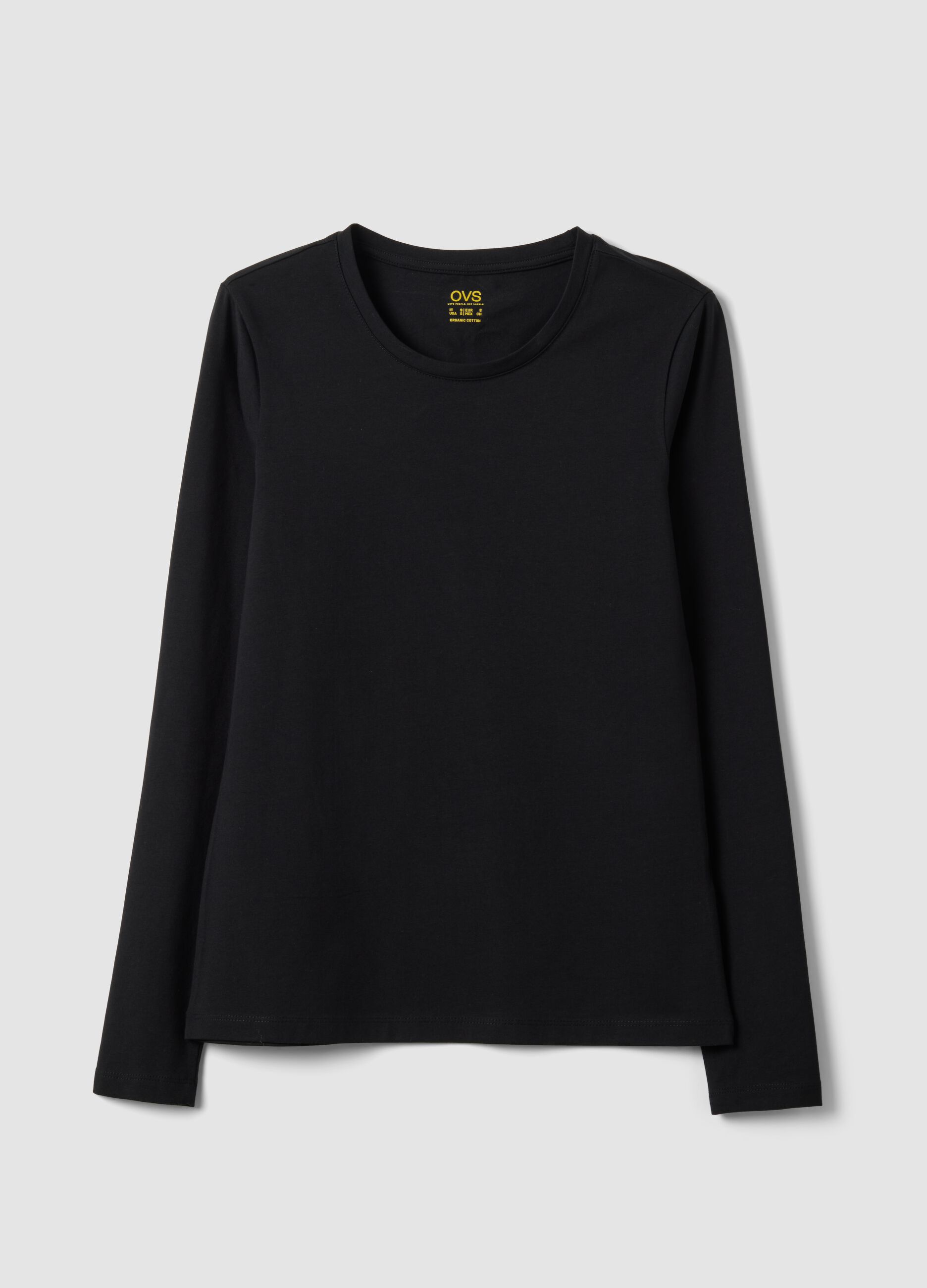 Black stretch organic cotton crew-neck top