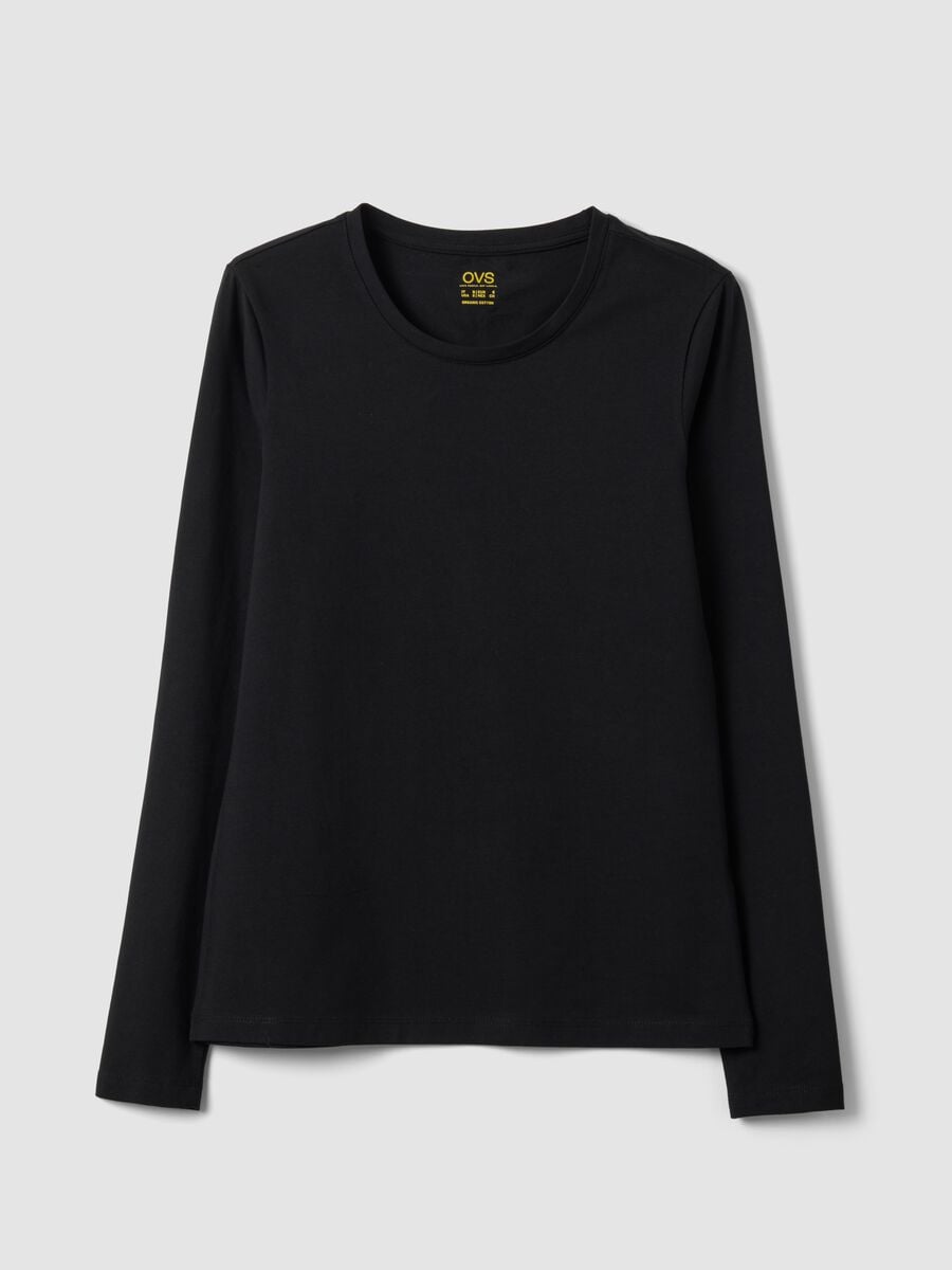 Maglia nera in cotone organico elasticizzato con girocollo_4