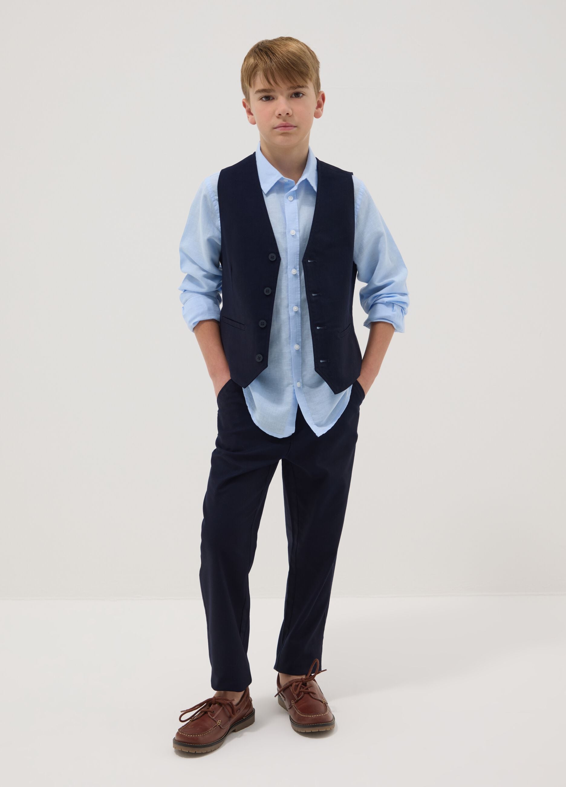 Pantaloni chino in cotone elasticizzato blu da ragazzo regular fit
