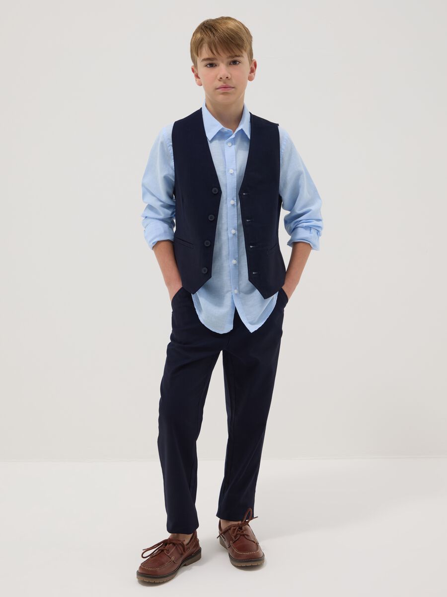 Pantaloni chino in cotone elasticizzato blu da ragazzo regular fit_0