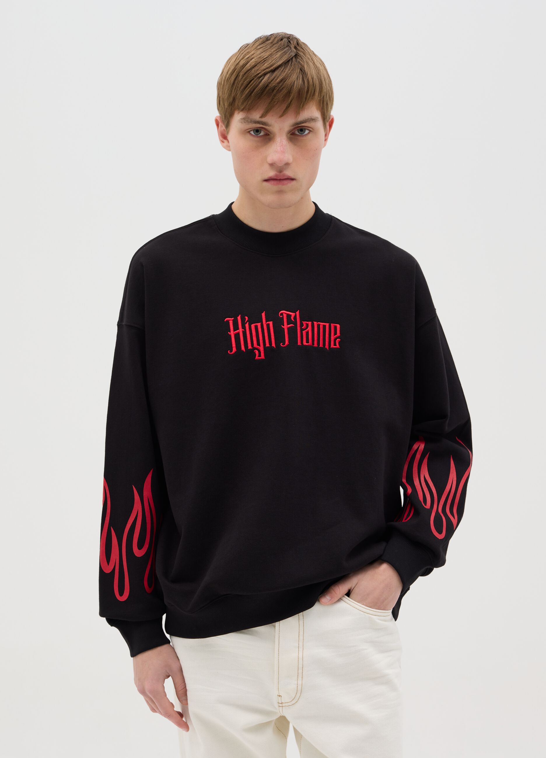 Black sweatshirt with flames print