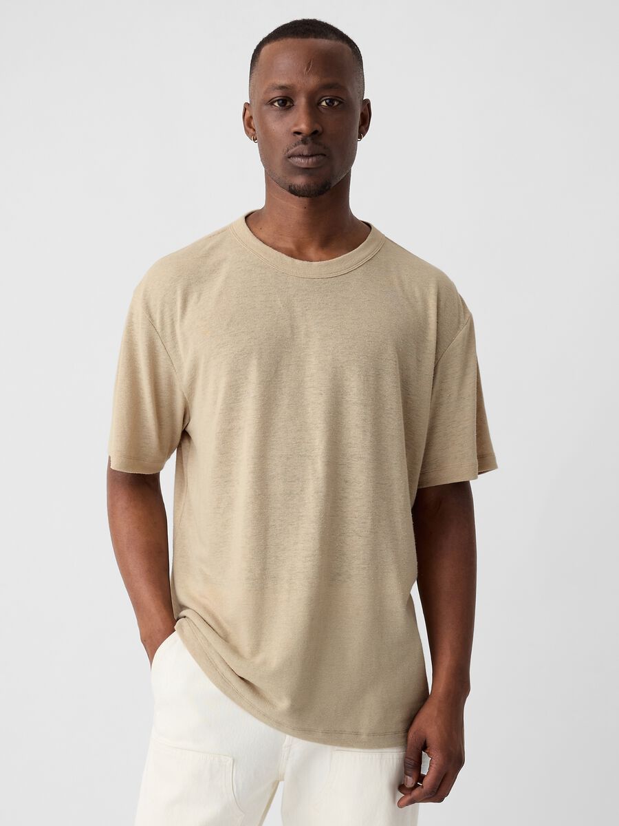 T-shirt with round neck in linen blend_0