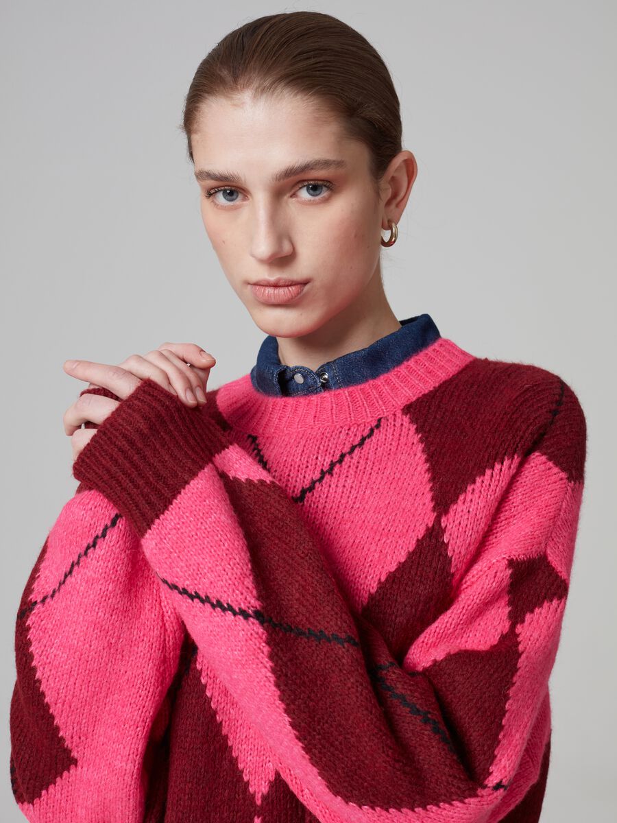 Pullover oversize con fantasia a rombi_1