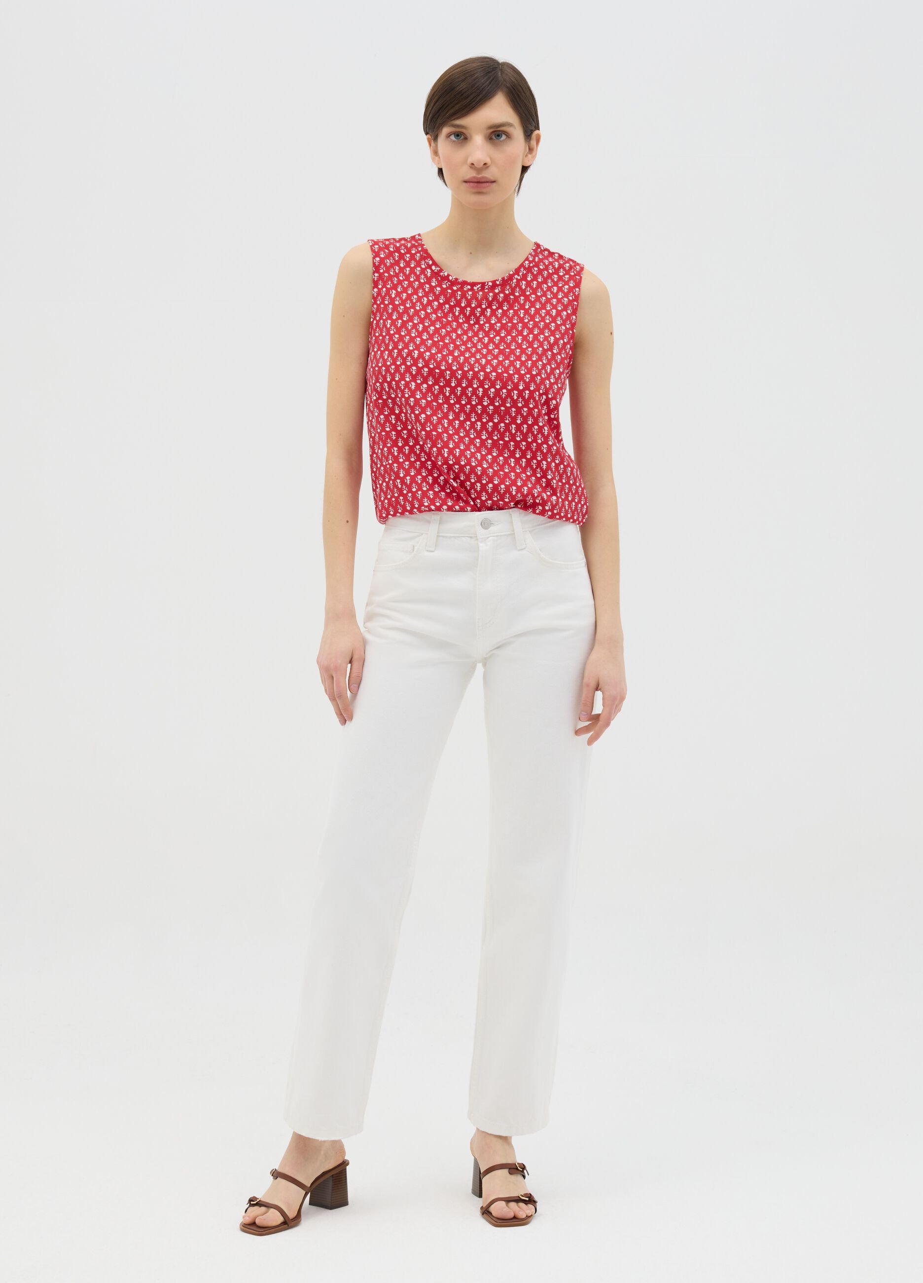 Red sleeveless pure viscose tank top by Ovs