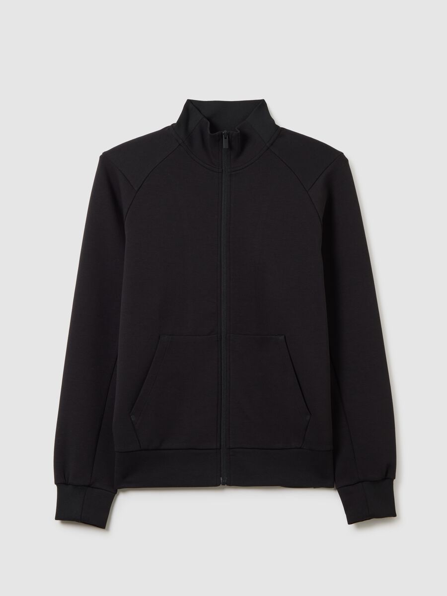 Black cotton-blend regular fit sweatshirt with zip_4