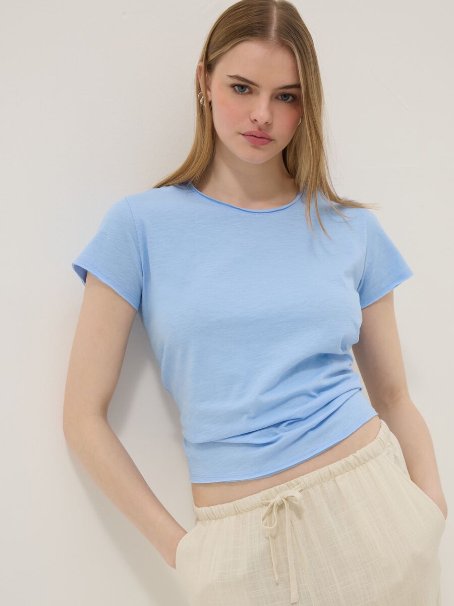 Sky blue pure cotton short-sleeve T-shirt, regular fit_0