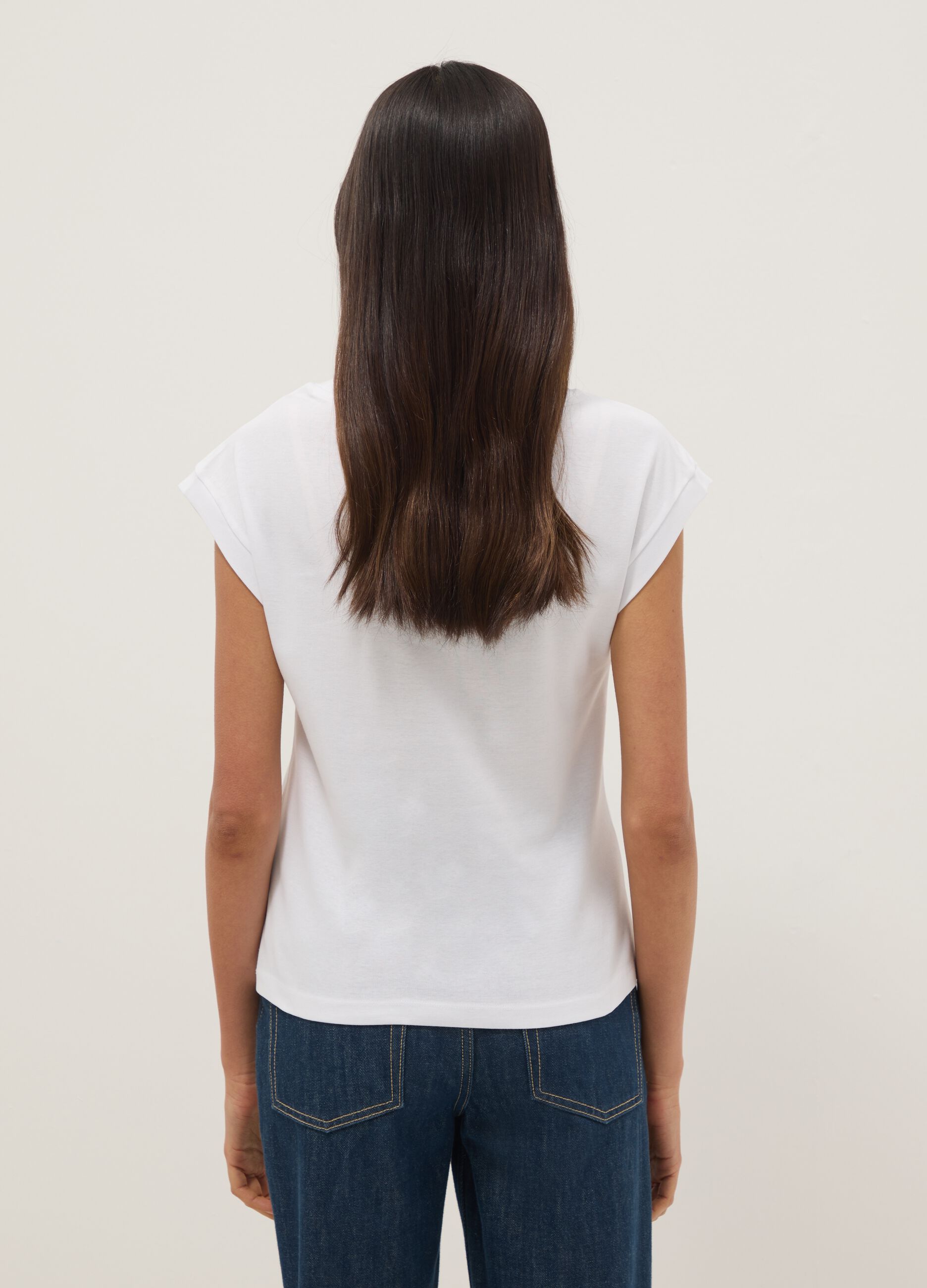 White pure cotton T-shirt with broderie inserts