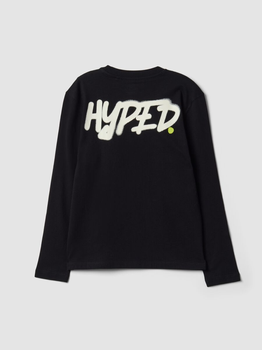 T-shirt nera in puro cotone organico con stampa "Hyped" per ragazzo_1