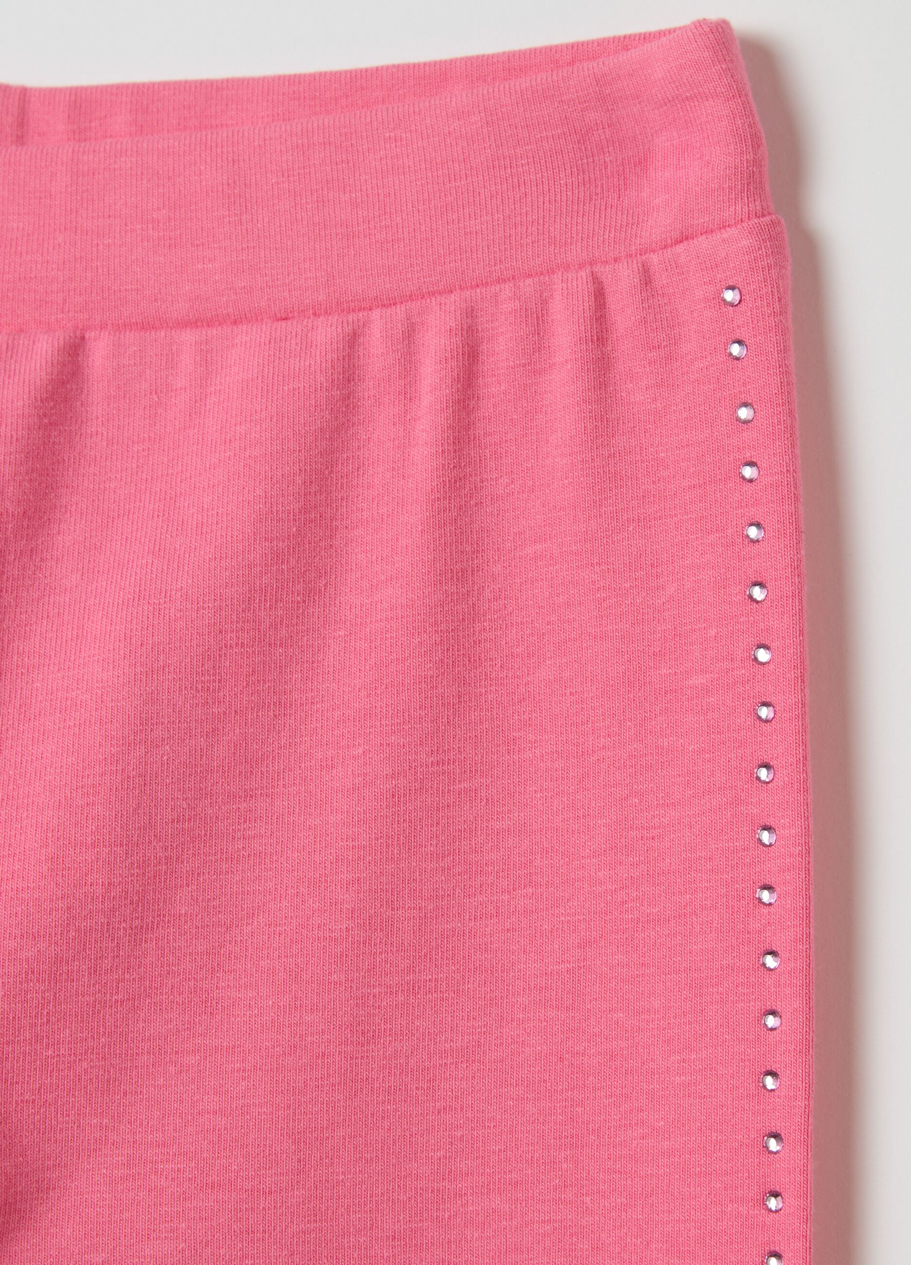 Stretch cotton leggings with diamanté motif