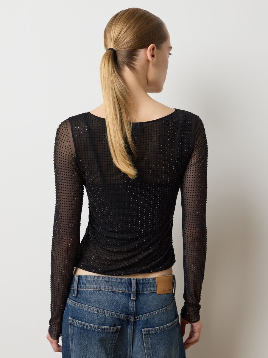 Black regular fit top with transparent sleeves_3